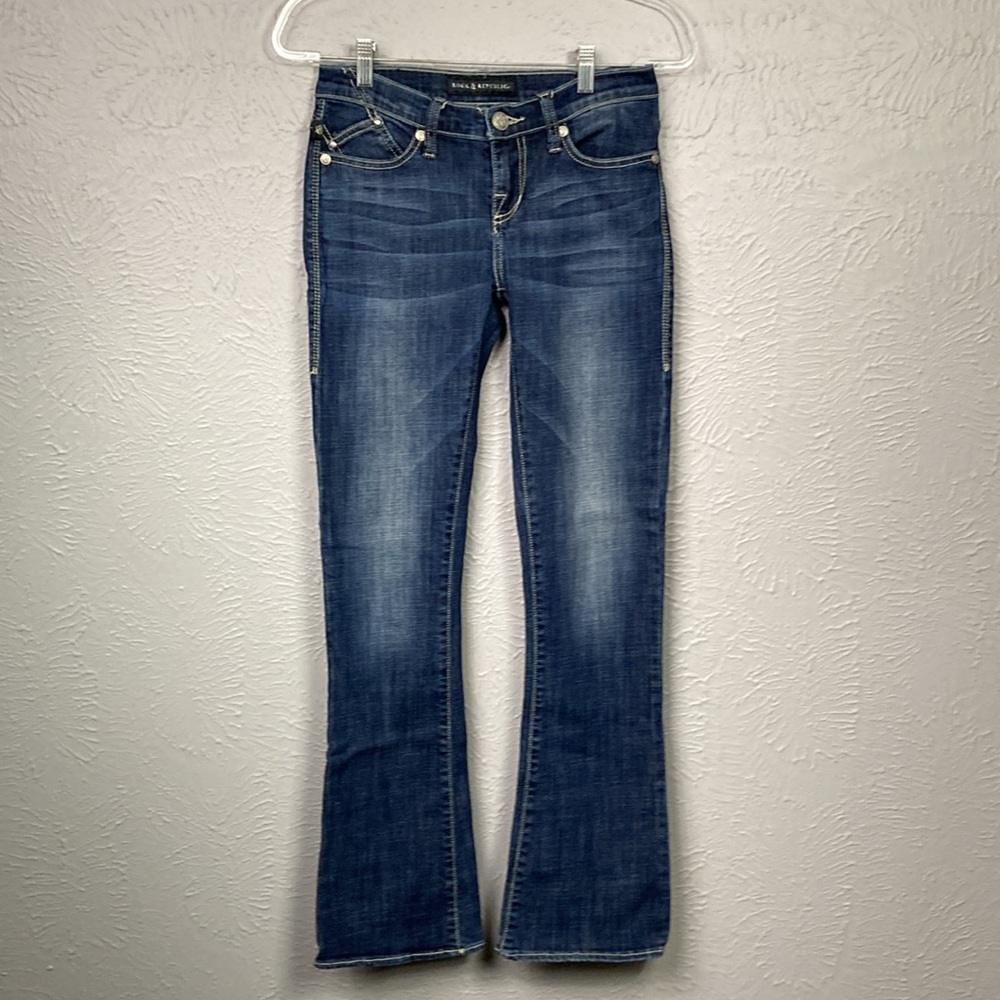 Rock & Republic Blue Kasandra Bling Pocket Jeans Women's Size 2 - Picture 3 of 16